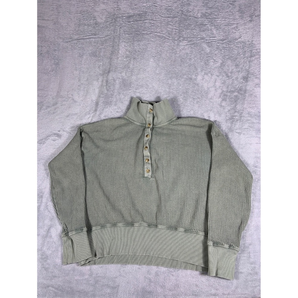Faherty Sweater Mens M Gray-Green Mock Neck Long Sleeve Quarter Button